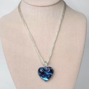 Venetiaurum Linea Italia Blue Art Glass Heart Pendant Fairy Necklace 925 Clasp